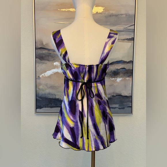 Vintage Y2K BCX Purple Abstract Babydoll Tank | Coquette Fairycore Empire Waist - Picture 7 of 14